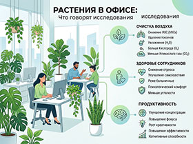 Растения в офисе: что говорят исследования об очистке воздуха, продуктивности и здоровье сотрудников